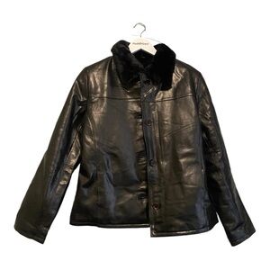 NWT Vintage Albert Duke Women’s 100% Leather Fur Lined Button Up Jacket | Large